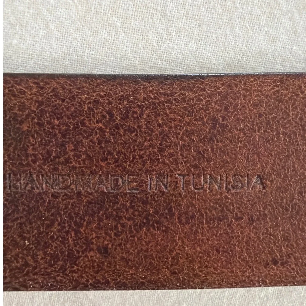 Hugo Boss Carmello Brown Leather Belt Mens 50289979 Handmade Tunisia Gunmetal
